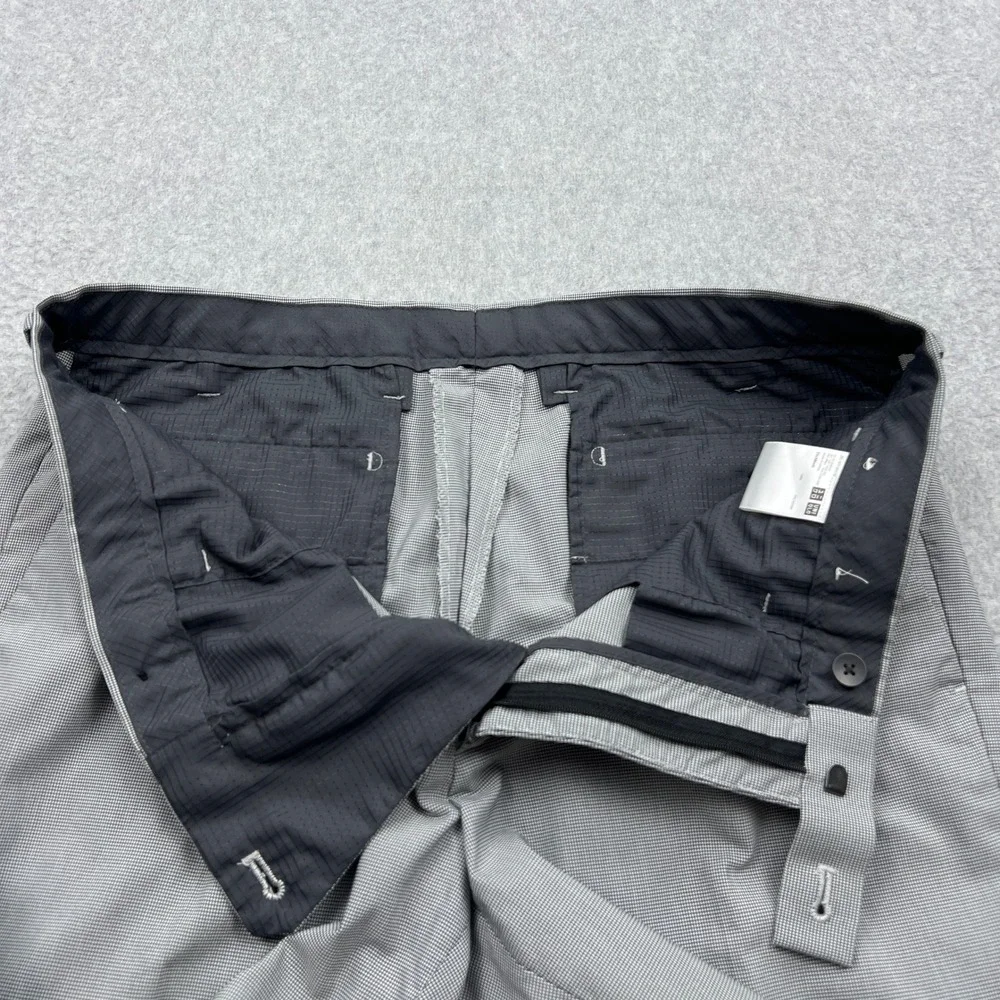 Uniqlo Kando Pants Mens‎ 33x34 Gray Houndstooth Slim Fit Lightweight Trousers